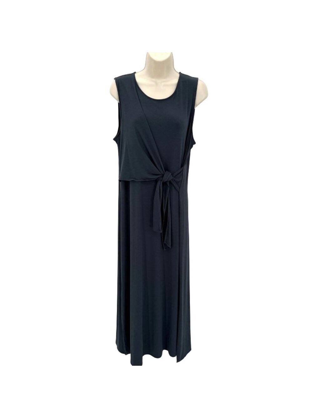 J.Jill Wearever Collection Navy Sleeveless Stretchy Maxi Dress Front Tie Sz M